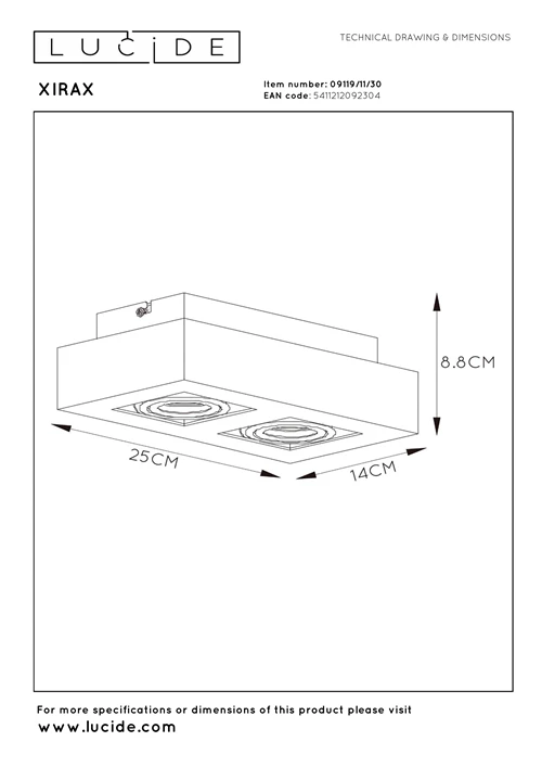 Lucide XIRAX - Ceiling spotlight - LED Dim to warm - GU10 - 2x5W 2200K/3000K - Black - technical